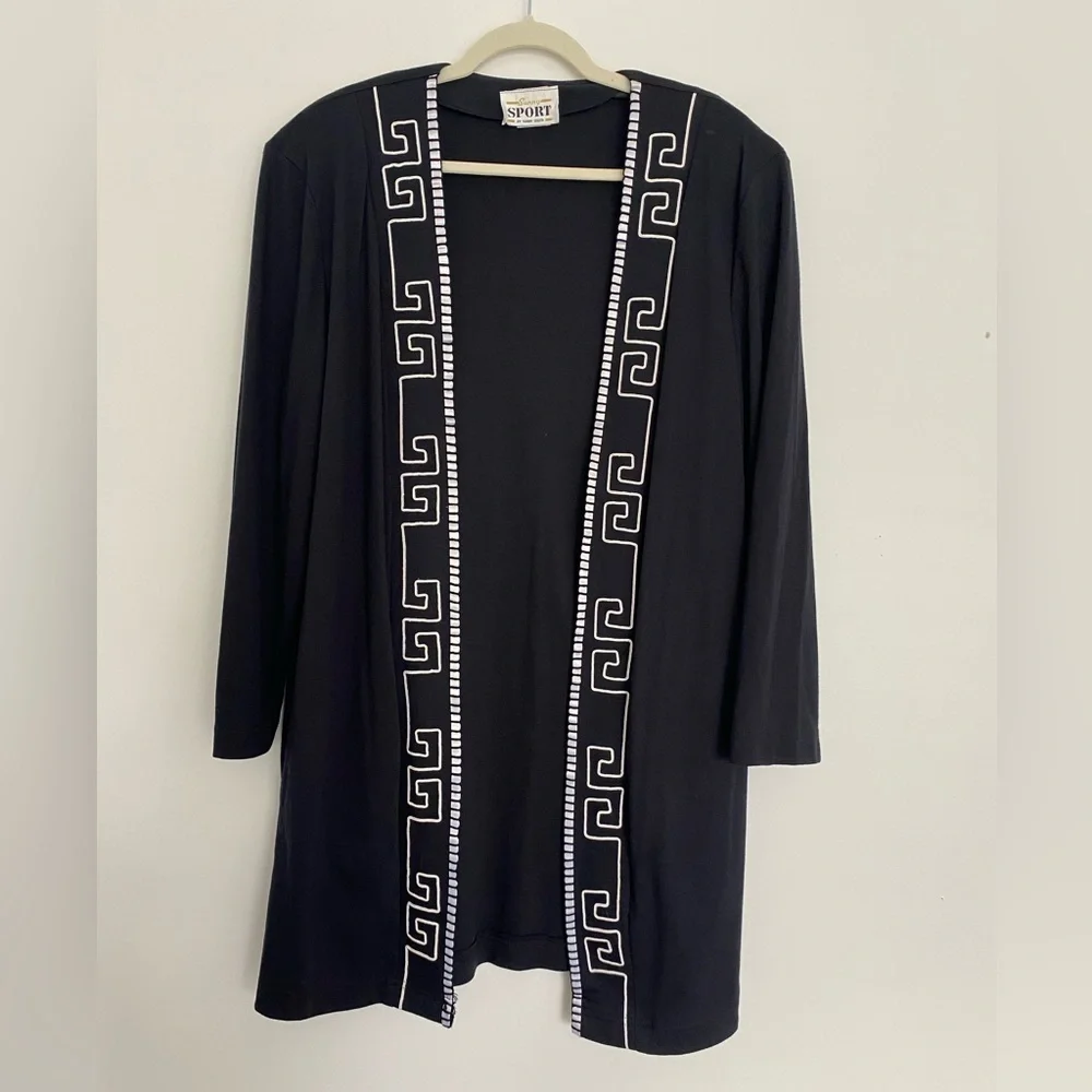 Vintage Women's Lagenlook Open Long Jacket Large Black Art To Wear Retro 80s